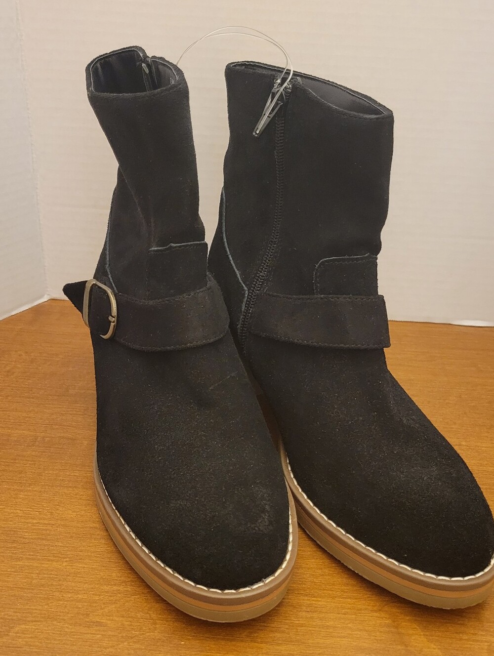 Kensie Black Suede Leather Women's Ankle Boots with Buckle, Size 7.5M-NEW